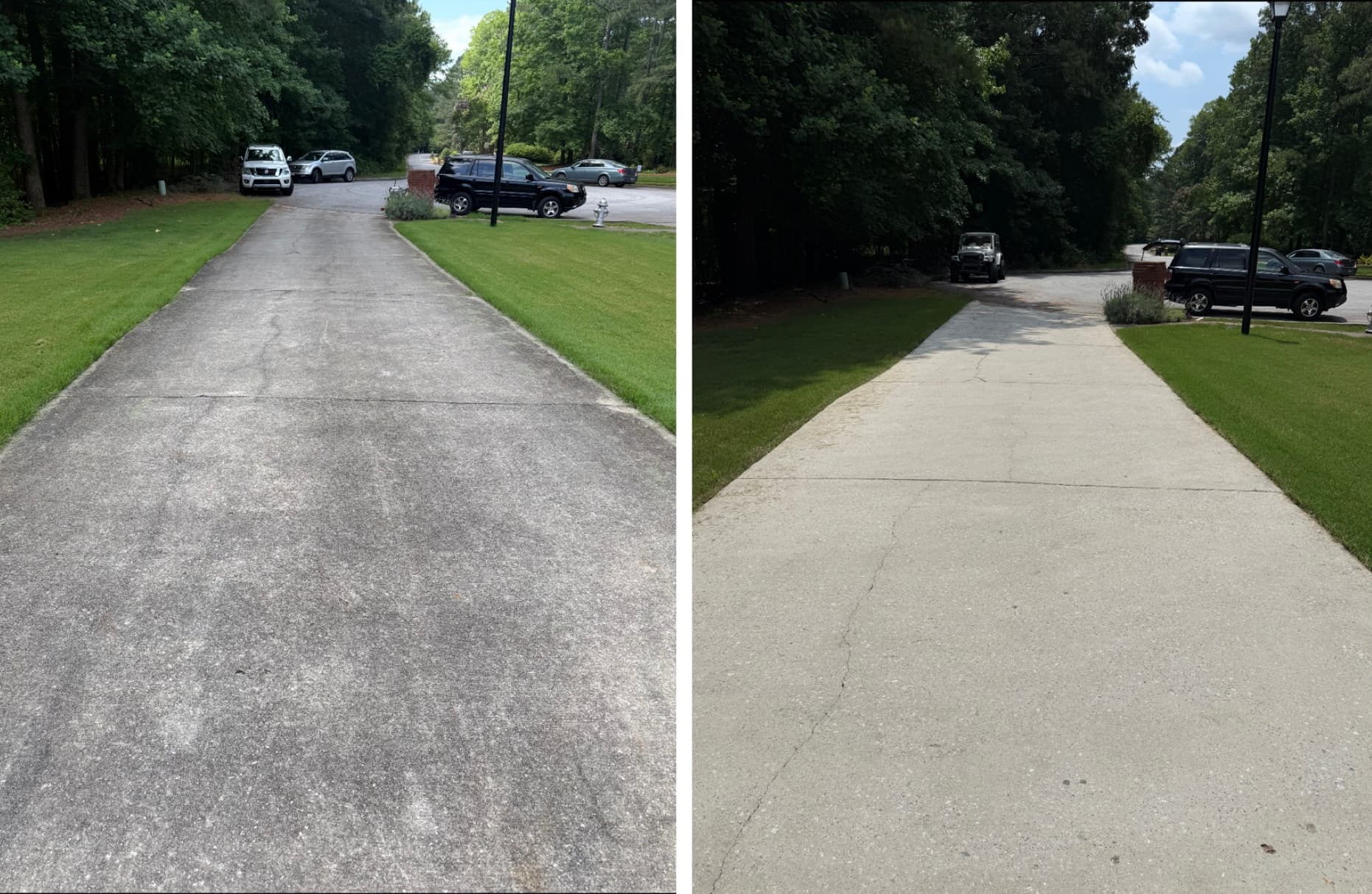 Driveway before and after StarBro's Services concrete pressure washing