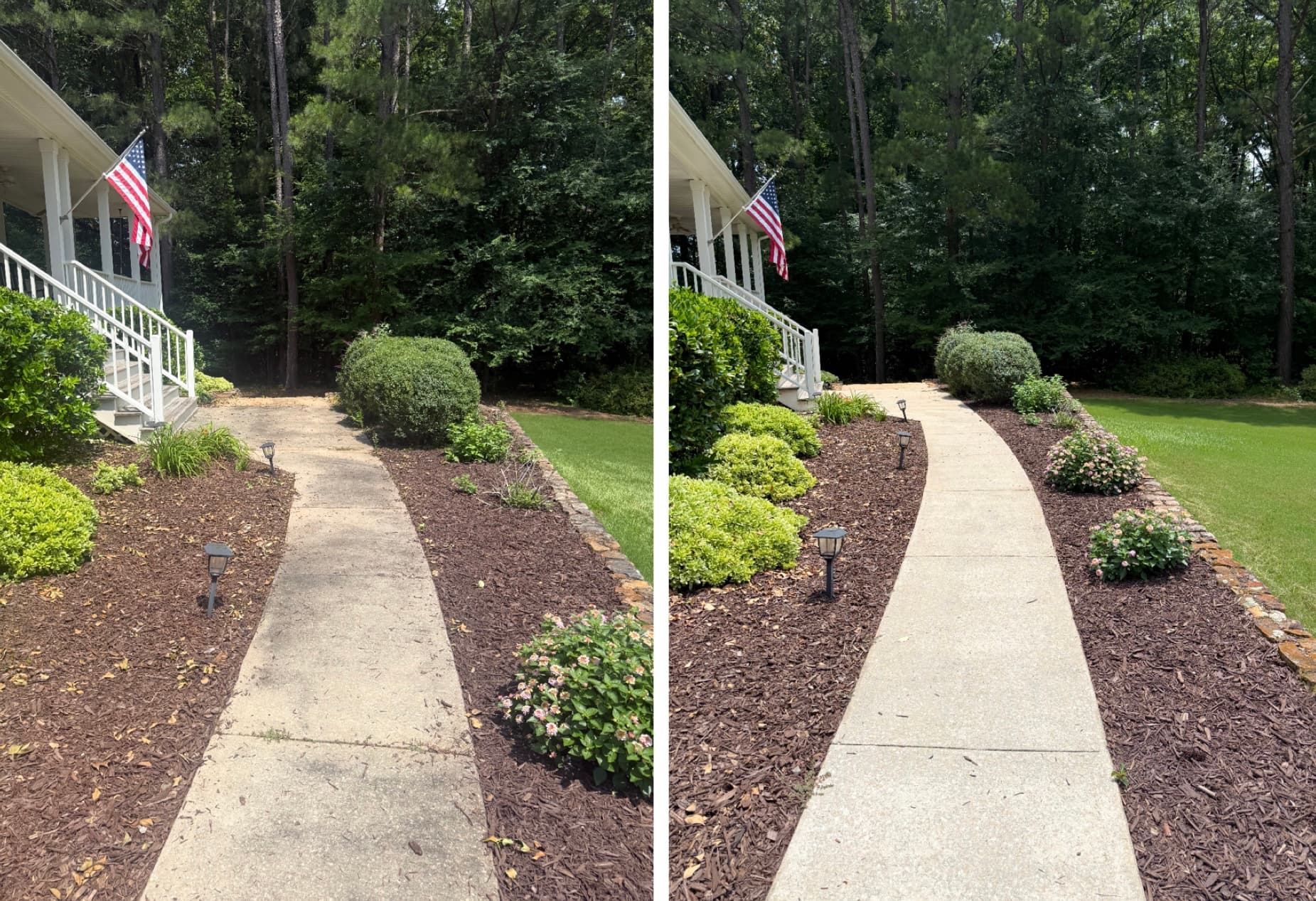 Sidewalk before and after concrete pressure washing