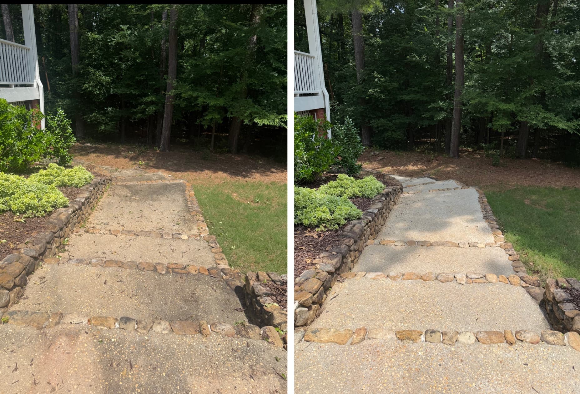 Walkway before and after concrete pressure washing